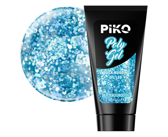 Полигел PIKO polygel color 30 гр 24 Glitter Turqoise,1,LilaCare Bulgaria