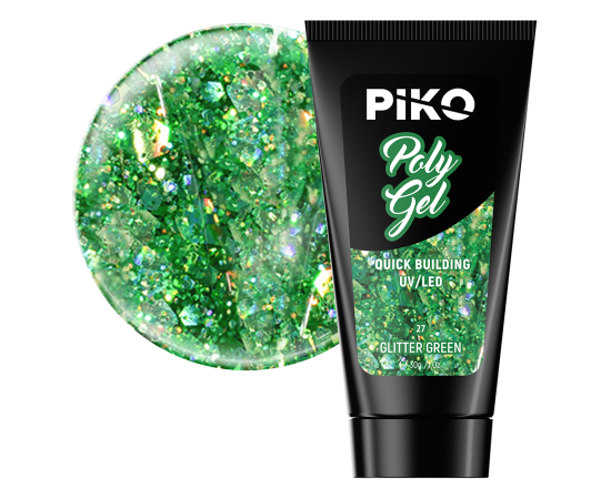 Полигел PIKO polygel color 30 гр 27 Glitter Green,1,LilaCare Bulgaria