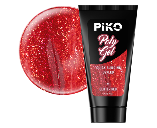 Полигел PIKO polygel color 30 гр 31 Glitter Red,1,LilaCare Bulgaria