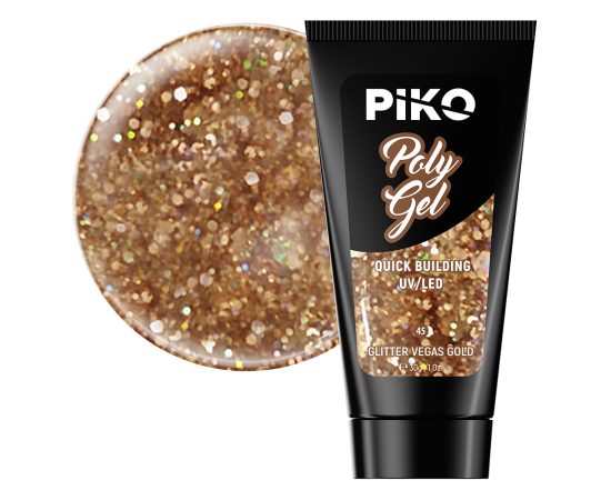 Полигел PIKO polygel color 30 гр 45 Glitter Vegas Gold,1,LilaCare Bulgaria