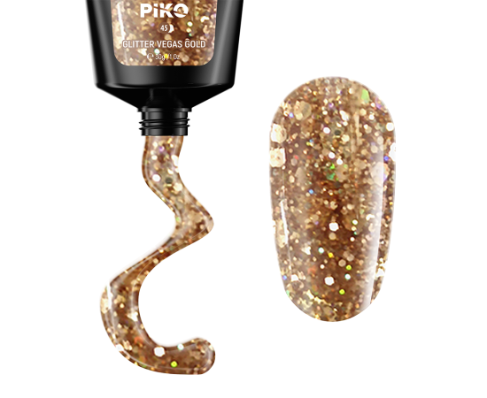 Полигел PIKO polygel color 30 гр 45 Glitter Vegas Gold,1,LilaCare Bulgaria