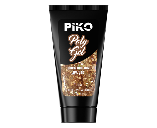 Полигел PIKO polygel color 30 гр 45 Glitter Vegas Gold,2,LilaCare Bulgaria