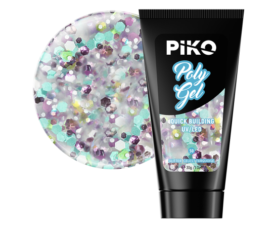 Полигел PIKO polygel color 30 гр 50 Glitter Celest Turquoise,1,LilaCare Bulgaria