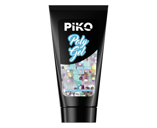 Полигел PIKO polygel color 30 гр 50 Glitter Celest Turquoise,2,LilaCare Bulgaria