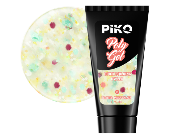 Полигел PIKO polygel color 30 гр 51 Glitter Milky Galaxy,1,LilaCare Bulgaria