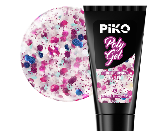 Полигел PIKO polygel color 30 гр 52 Glitter Pink Stars,1,LilaCare Bulgaria