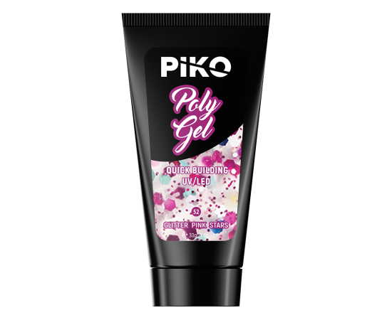 Полигел PIKO polygel color 30 гр 52 Glitter Pink Stars,2,LilaCare Bulgaria