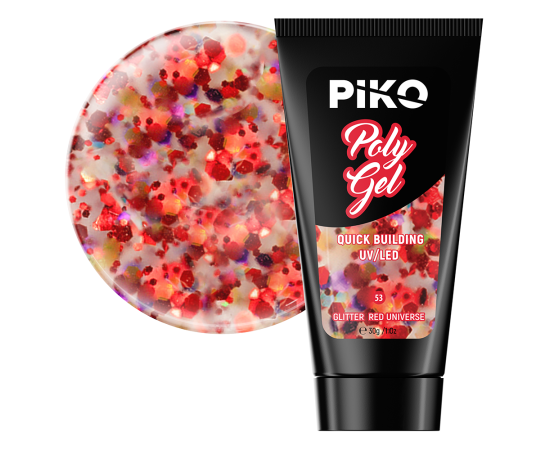 Полигел PIKO polygel color 30 гр 53 Glitter Red Universe,1,LilaCare Bulgaria