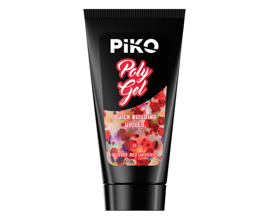 Полигел PIKO polygel color 30 гр 53 Glitter Red Universe,2,LilaCare Bulgaria