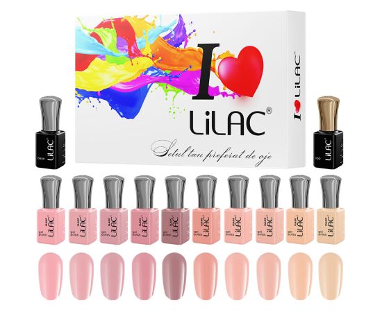 Cтартов комплект за гел лак, 12 гел лака Lilac, Nude colors, 10 цвята + база + топ лак, комплект за маникюр в домашни условия,1,LilaCare Bulgaria