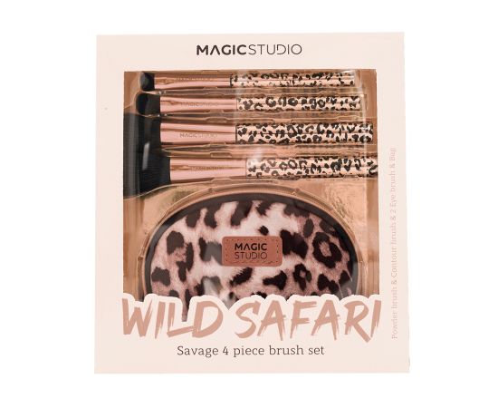 Подарък за жена MAGIC STUDIO WILD SAFARI SAVAGE 4 PIECE BRUSH SET, комплект четки за грим, подаръци за коледа, подаръци за рожден ден,1,LilaCare Bulgaria