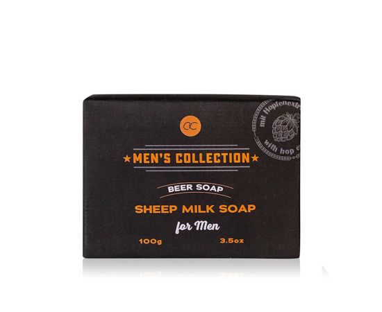 Подарък за мъж, сапун, 100g sheep milk soap MEN'S COLLECTION handmade with hop extract fragrance: men´s musk, col. orange2 in display, подаръци за коледа,1,LilaCare Bulgaria