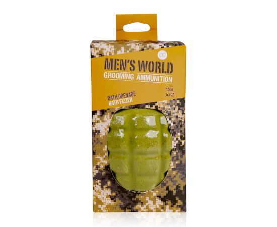 Подарък за мъж, Бомба за баня, 150g bath fizzer MEN'S WORLD in gift packaging, bomb shape, fragrance: Oak & Amber, col.: olive green/ochre/orange, подаръци за коледа,1,LilaCare Bulgaria