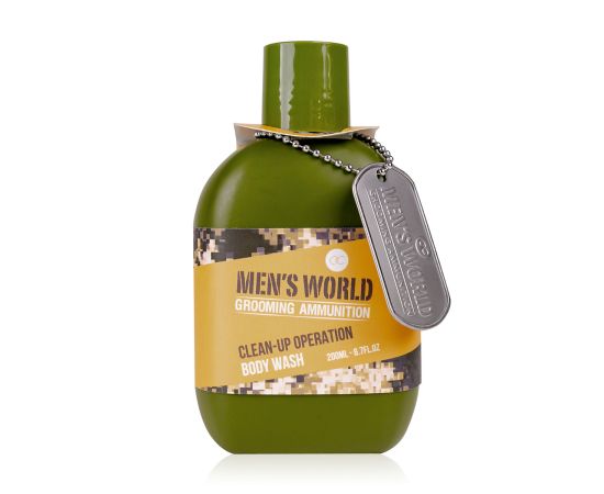 Подарък за мъж, душ гел, 200ml body wash MEN'S WORLD in bottle, inkl. dog tag, fragrance: Oak & Amber, col.: olive green/ochre/orange, подаръци за коледа,1,LilaCare Bulgaria