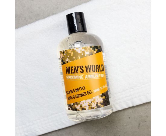 Подарък за мъж, душ гел, 360ml bath & shower gel MEN'S WORLD paper gift box in beer bottle look, fragrance: Oak & Amber, col.: olive gree/ochre/orange, подаръци за коледа,2,LilaCare Bulgaria