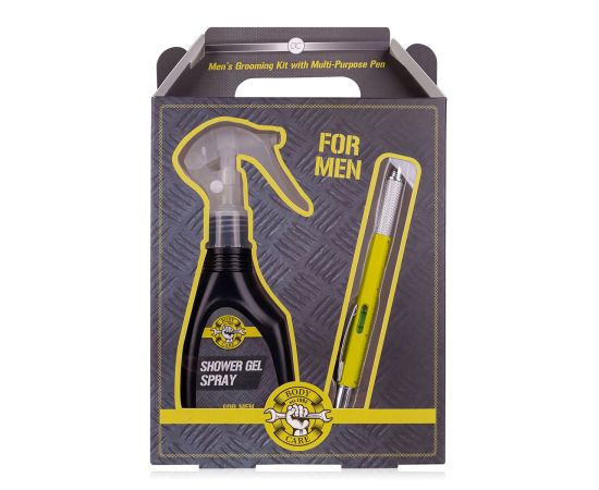 Подарък за мъж, душ гел, химилка, Bath set BATH & BODY TOOLS in paper gift box, 100ml shower gel spray, multi-purpose pen (*), fragrance: Musk, col.: black/yellow/grey, подаръци за коледа,1,LilaCare Bulgaria