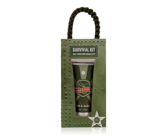 Подарък за мъж, душ гел, Гривна, Bath set ADVENTURE COLLECTION in paper gift box, 60ml hair & body wash, paracord survival bracelet (total length: ca 3 meters), fragrance: Oak & Amber, col. green/orange, подаръци за коледа,1,LilaCare Bulgaria