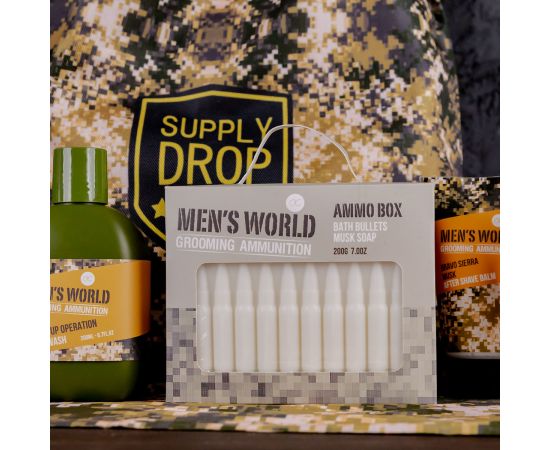 Подарък за мъж, сапун, 200g soap MEN'S WORLD in paper box, ammunition shape, fragrance: Oak & Amber, col.: cream/brown/grey, подаръци за коледа,1,LilaCare Bulgaria