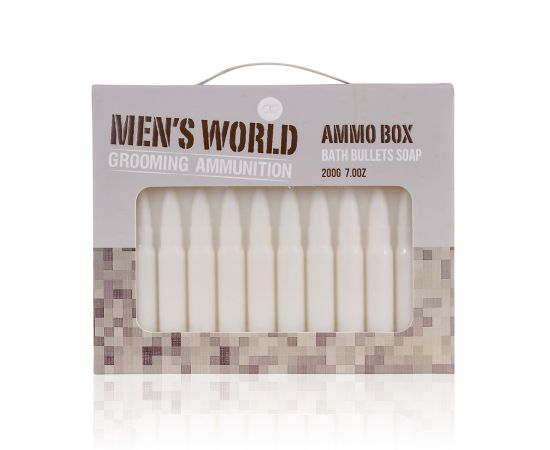 Подарък за мъж, сапун, 200g soap MEN'S WORLD in paper box, ammunition shape, fragrance: Oak & Amber, col.: cream/brown/grey, подаръци за коледа,1,LilaCare Bulgaria