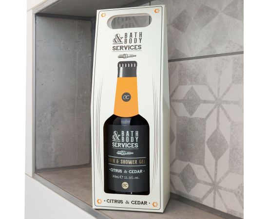 Подарък за мъж, душ гел, 360ml bath & shower gel BATH & BODY SERVICES paper gift box with beer bottle design, fagrance: Citrus & Cedar, подаръци за коледа,3,LilaCare Bulgaria