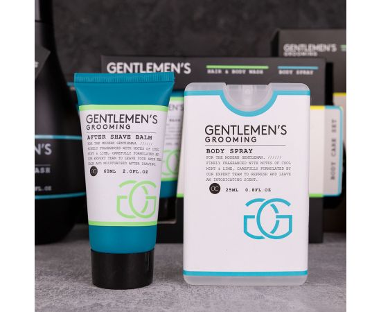 Подарък за мъж, душ гел, Спрей за тяло, Bath set GENTLEMEN'S GROOMING in paper gift box, 60ml hair & body wash, 25ml body spray, fragrance: Cool Mint & Lime, col. black/white/mint, подаръци за коледа,1,LilaCare Bulgaria