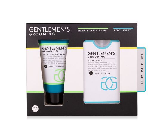 Подарък за мъж, душ гел, Спрей за тяло, Bath set GENTLEMEN'S GROOMING in paper gift box, 60ml hair & body wash, 25ml body spray, fragrance: Cool Mint & Lime, col. black/white/mint, подаръци за коледа,1,LilaCare Bulgaria