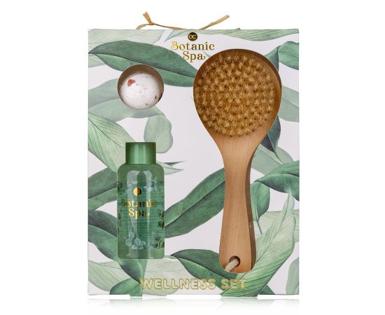 Подарък за жена, душ гел, душ гел, Четка de lemn, Bath set BOTANIC SPA in paper gift box, 100ml shower gel, 40g bath fizzer, wooden brush, fragrance: Eucalyptus & Lemongrass, col. green/white/gold, подаръци за коледа,1,LilaCare Bulgaria