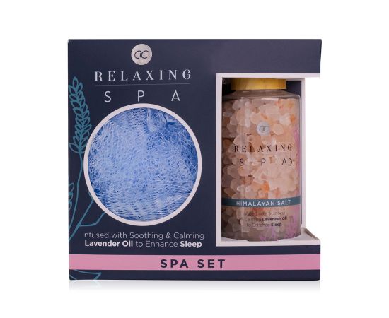 Подарък за жена, соли за вана, Гъба, Wellness set RELAXING SPA in gift box, 120g himalayan bath salt, 20g net sponge, infused with Lavender Oil, fragrance: Lavender & Chamomile, col. blue/lilac, подаръци за коледа,1,LilaCare Bulgaria