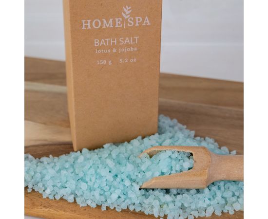 Подарък за жена, соли за вана, Дървена лъжица, 150g bath salt HOME SPA in paper gift box wooden spoon, fragrance: Lotus & Jojoba, col. mint green/brown/white, подаръци за коледа,1,LilaCare Bulgaria