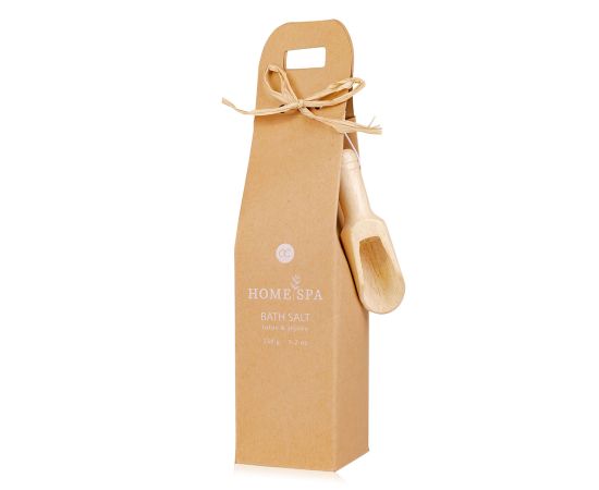 Подарък за жена, соли за вана, Дървена лъжица, 150g bath salt HOME SPA in paper gift box wooden spoon, fragrance: Lotus & Jojoba, col. mint green/brown/white, подаръци за коледа,1,LilaCare Bulgaria