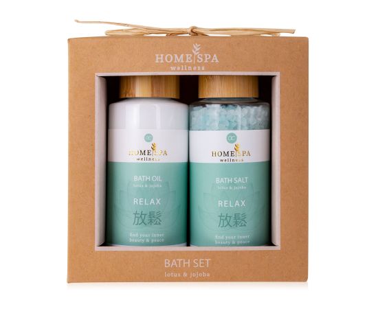 Подарък за жена, душ гел, соли за вана, Bath set HOME SPA in paper gift box, 100ml bath oil, 100g bath salt, fragrance: Lotus & Jojoba, col. mint green/brown/white, подаръци за коледа,1,LilaCare Bulgaria