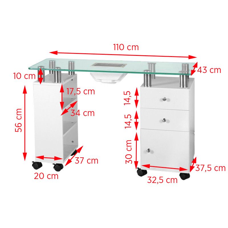 Mаса за маникюр с прахоуловител Glass with 013B Бял,1,LilaCare Bulgaria