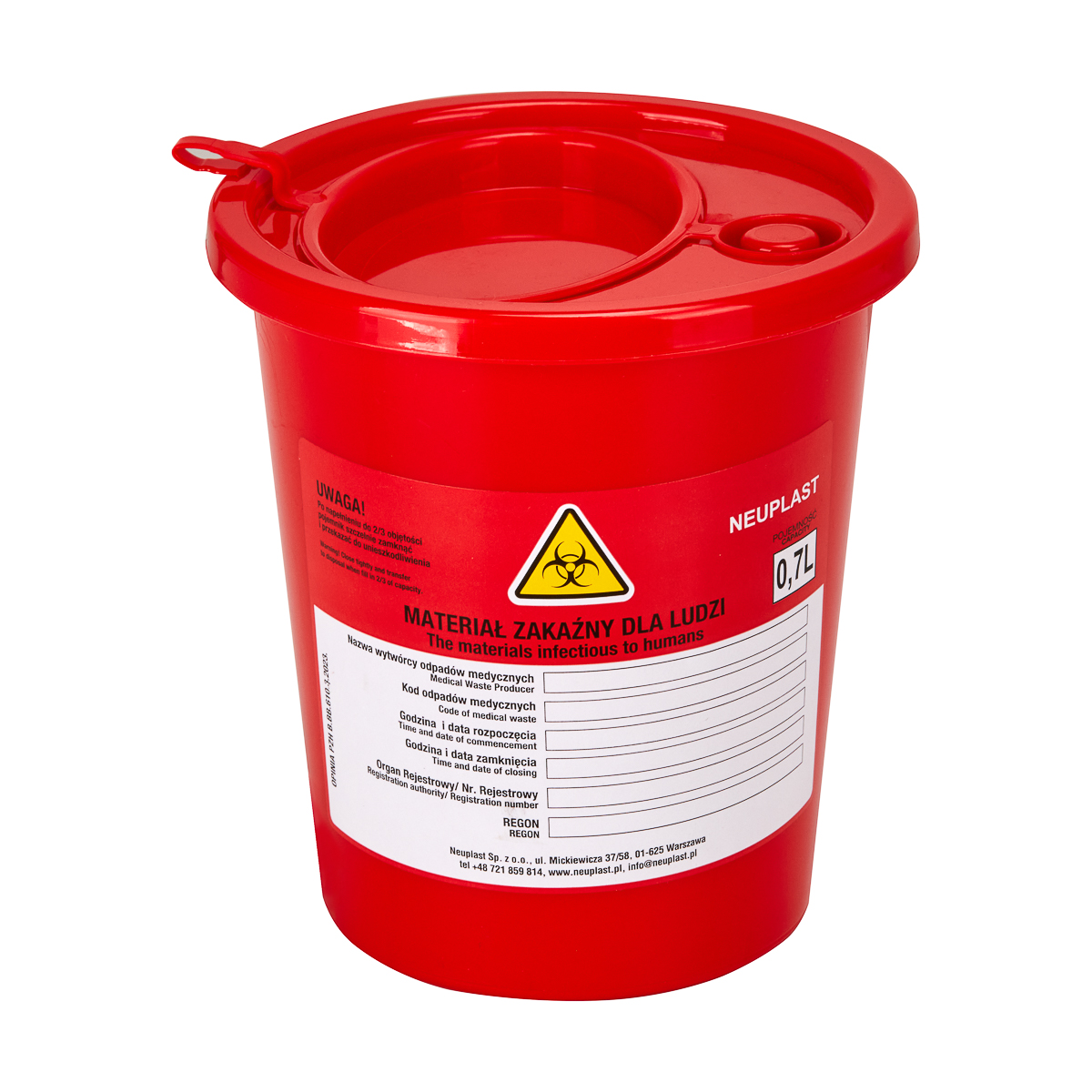 MEDICAL WASTE CONTAINER 0.7 L RED,1,LilaCare Bulgaria