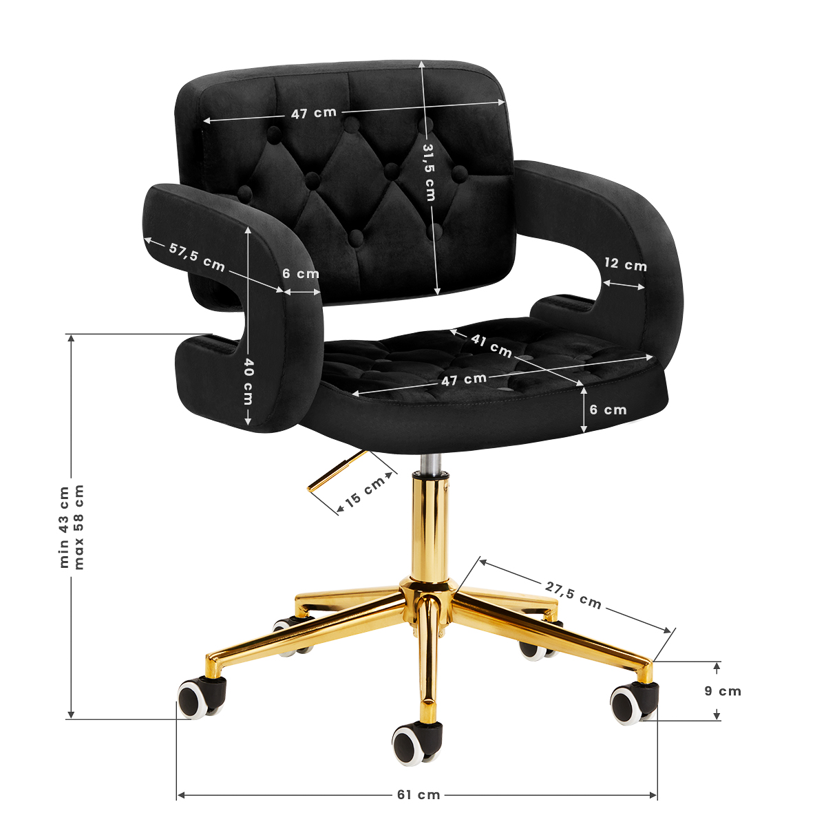 Фризьорски стол 4Rico QS-OF213G Черен,9,LilaCare Bulgaria